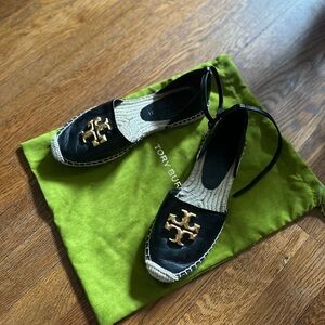 Tory Burch Black and Cream Espadrilles